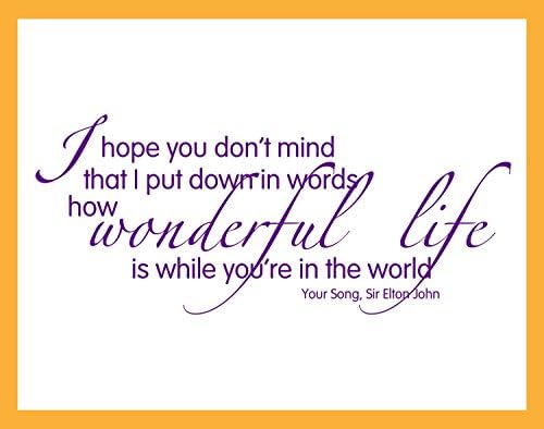 How Wonderful Life is While You're in the World - Sir Elton John Lyric, Vinyl Wall Decal MEDIUM