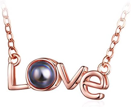 Bokeley 100 Languages Necklace I Love You Necklace for Women Girls Memory Necklace Projection Necklace Best Gift for Her for MOM (Rose Gold #9)
