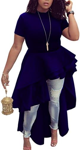 Evesymil Women Round Neck Short Sleeve High Low Hem Irregular T Shirt Blouse Tops