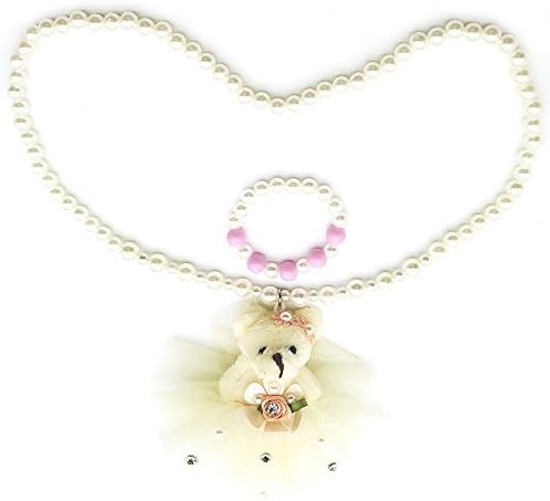WJFASHION Kids Fashion Jewelry-Teddy Bear Stretch Necklace and Bracelet with Gift Box