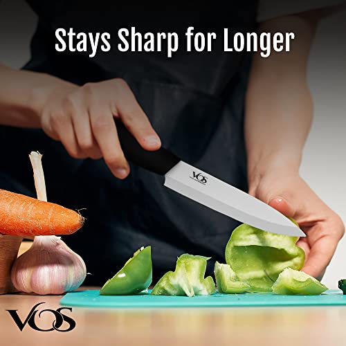 Vos Ceramic Knives with Block Holder 4 Piece Knife Set Chef Knife