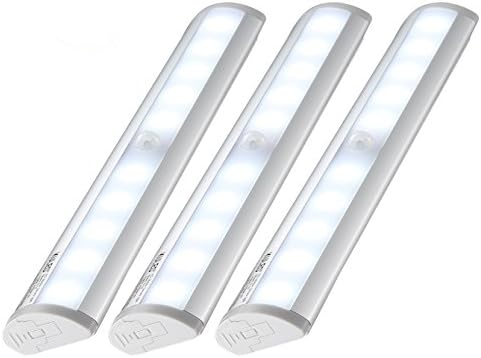 Kuled 10-led Wireless Motion Sensing Stick-on Anywhere Step LED Light Bar with Magnetic Strip, Pure White, 3-Pack