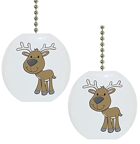 Set Of 2 Baby Deer Reindeer Wildlife Solid Ceramic Fan Pulls
