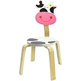 iPlay, iLearn 10 Inch Kids Solid Hard Wood Animal Chair, Stackable Wooden Finished, Preschool, Daycare, Bedroom, Playroom, Nursery Seat, Cow Furniture Stool for Toddlers, Children, Boys, Girls