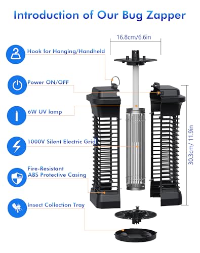 Regevo Electric Insect Killer, 6 W 1000 V UV Light Mosquito Lamp - Energy Saving, Environmentally Friendly, Quiet and Safe, for Bedroom, Living Areas and Indoor Use