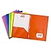 JAM PAPER Plastic Color POP Folders - 2 Pocket Durable Folders with Metal Prongs Fastener Clasps - Assorted Primary Colors - 6/Pack