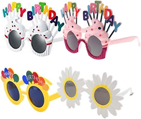 パーティーメガネ 4個セット ハッピーバースデー おもしろサングラス 誕生日小道具 コスプレ眼鏡 ケーキ眼鏡 クリスマス パーティー 誕生日 写真用 撮影道具 子供 大人 おもちゃ兼用 Logicel Net