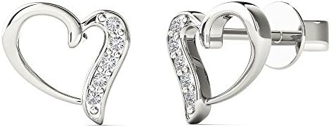 JewelAngel Women's 10K White Gold Natural Diamond Accent Open Heart Stud Earrings (H-I, I1-I2)