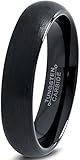 Charming Jewelers Tungsten Wedding Band Ring 4mm for Men Women Comfort Fit Black Domed Brushed