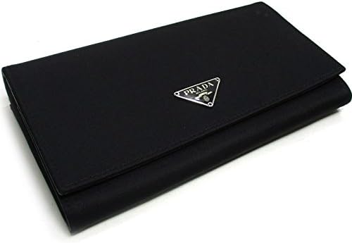 Amazon Prada プラダ 二つ折り長財布 ナイロン レザー 三角プレート ブラック M608 中古 財布
