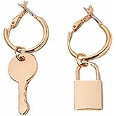 Key Lock Dangle Hoop Earrings Simple Gold Silver Plated Big Round Circle Drop Stud Earrings for Women Girls