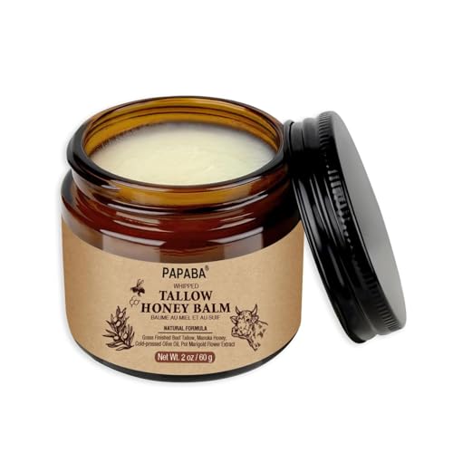 Bálsamo de miel de sebo batido con sebo de res alimentado con pasto, miel de Manuka, aceite de oliva Beef Tallow Honey Balm for Skin 2 oz