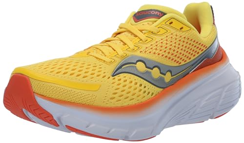 Saucony Men's Guide 17 Sneaker, Pepper/Canary, 7