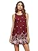Romwe Women's Summer Sundress Floral Printed Sleeveless Casual A Line Dress Wine S