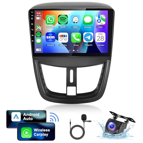 8 Core 4G+64G Android 13 Car Radio for Peugeot 207 2006-2015, 9 Inch 1280 x 720P HD IPS Touch Screen with DSP Carplay Android Auto GPS Wi-Fi Bluetooth FM RDS Radio Backup Camera