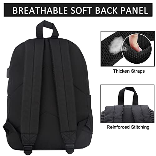 SUPACOOL Lightweight School Backpack with Pencil Pouch, Backpack for School Boys and Girls(Black backpack set)