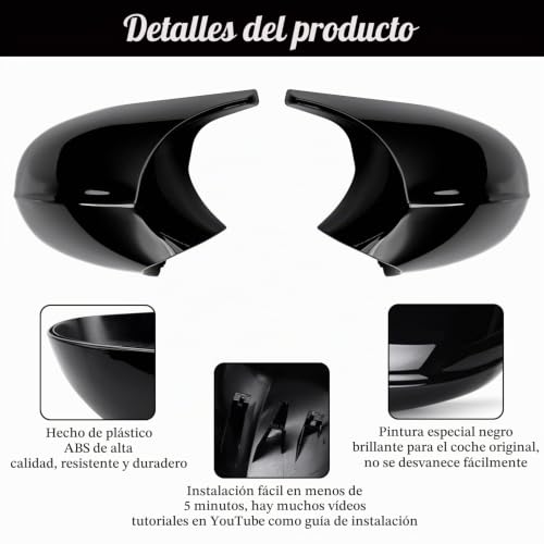 Asasytal Side Mirror Cap, Car Accessories Compatible with BMW E90 E91 E92 E93 E81 E82 E87 E88 LCI Facelifted Model Rear View Cap, Glossy Black,1 Pair