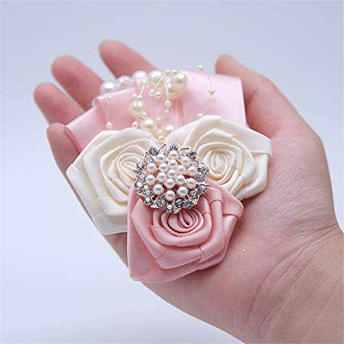 Florashop Satin Flowers with Brooch Wrist Corsage & Boutonniere Wedding Bridal Bridesmaid Wrist Corsage Wristband and Men's Groom Bridegroom Boutonniere for Wedding Prom Party Homecoming - Thumbnail 3