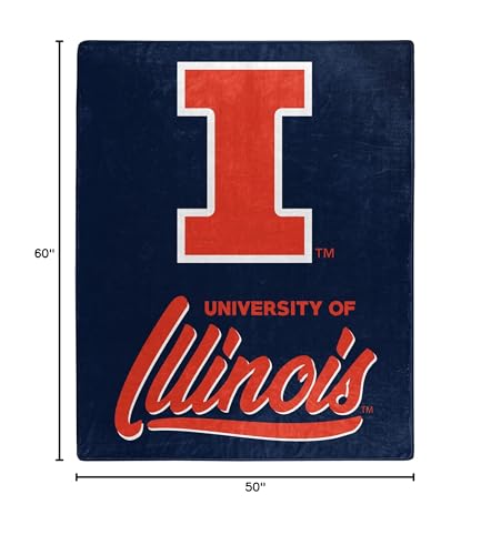 Northwest NCAA Illinois Illini Unisex-Adult Raschel Throw Blanket, 50 x 60, Signature
