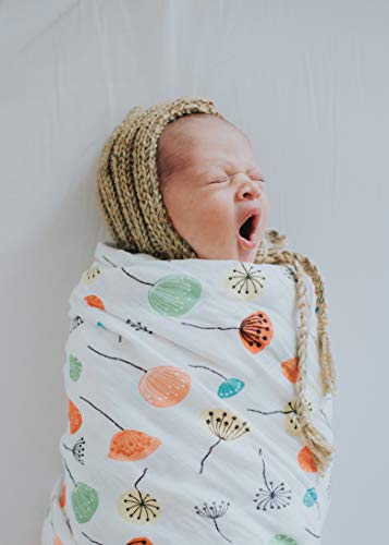 Organic Muslin Swaddle Blanket by Margaux & May - Dandelion & Meadow - 47 x 47 inch Ultra Soft Muslin Swaddle Blankets - Perfect Baby Shower Gift