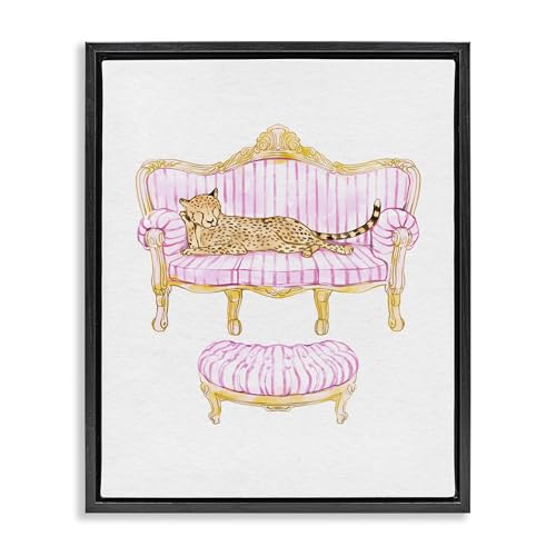 Stupell Industries Cheetah Resting Stylish Furniture Black Framed Floater Canva…