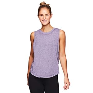 Gaiam Women’s Flowy Yoga Tank Top – Sleeveless Performance Workout Shirt w/ Strappy Side Detail – Purple Sage, X-Small
