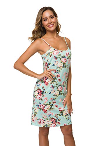 Malist Women's Adjustable Spaghetti Strap Cami Full Slip Under Dress Floral Green Large