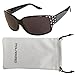 Vox Women's Polarized Sunglasses Designer Fashion Rhinestones Free Microfiber Pouch – Black Frame - Smoke Lens