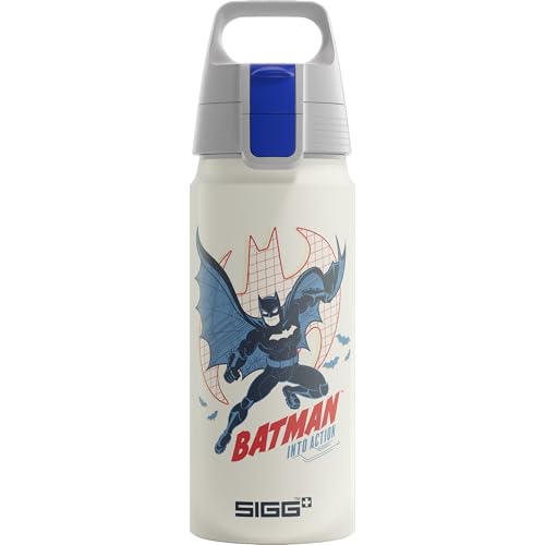 Sigg - Aluminium drinking bottle for children - WMB ONE Batman Into Action White - Suitable for carbonated drinks - Leak-proof - Feather light - BPA-free - White - 0.6 L