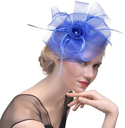 Quistal Womens Feather Flower Mesh Net Sinamay Fascinator Hat with Hair Clip Cocktail Tea Party Derby