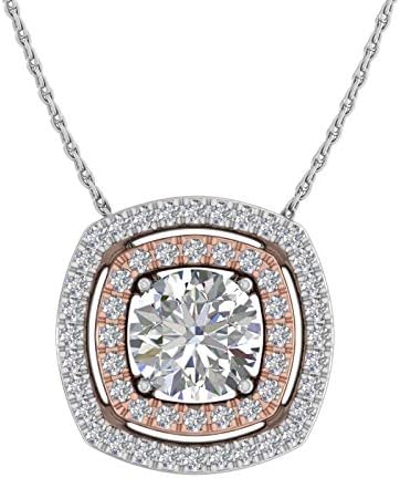 1 2カラット ダイヤモンド クッション型 ヘイローペンダントネックレス 14kゴールド