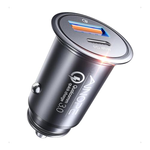 AINOPE USB C Car Charger, 67.5W for iPhone Car Charger Adapter PD45W All Metal Mini Cigarette Lighter USB Charger Fast Charging Dual Port Car Phone Ch