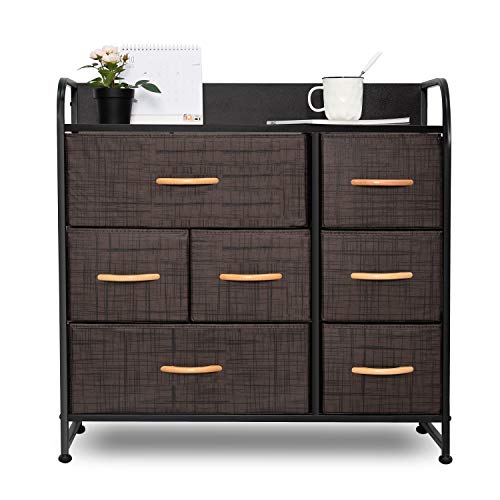 charaHOME Drawer Dresser(Brown) Dresser Organizer with 7 Drawers, Fabric Dresser Storage Tower for Bedroom, Hallway, Entryway, Closets, Sturdy Steel Frame, Wood Top & Handles