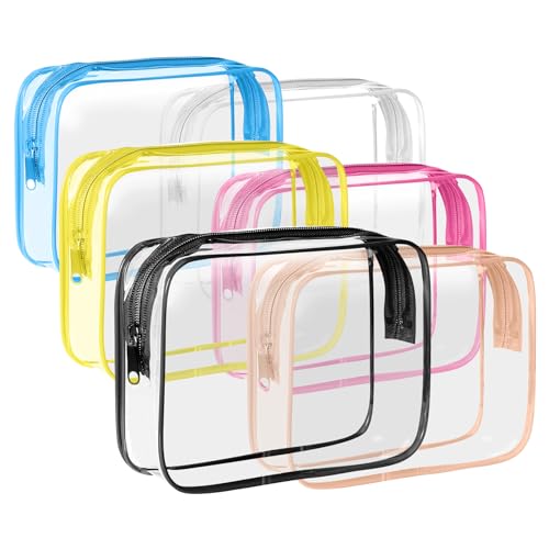 6 Pack Toiletry Bag Makeup Bag Cosmetic Bag, TSA Approved Clear Travel Toiletry Bag wih Zippers, Quart Size Travel Makeup Cosmetic Bag for Women Men, Carry on Airport Airline Compliant Bag, 6 Colors