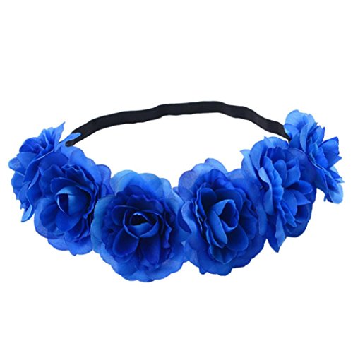 Challyhope Exquisite Flower Crown Hair Garland Flower Wreath Hairband for Wedding Festivals (Blue)