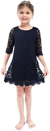 Lilytots Rustic Flower girls Lace Vintage Wedding Party Dress With Sleeves (3T, Navy)