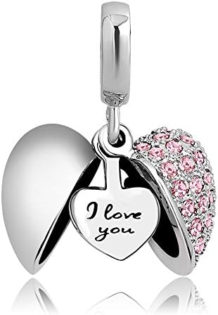 QueenCharms 6 Colors Open Heart I Love You Charm Beads for Bracelets