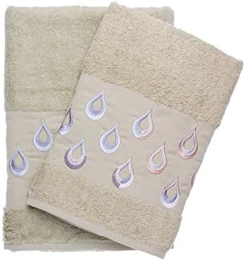 Raindrops Embroidered Bath &amp; Hand Towel Set Best Quality %100 Turkish Cotton by Ebru
