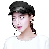 Siggi Womens Wool Newsboy Cabbie Cap Painter Chauffeur Hats Lady PU Visor Black