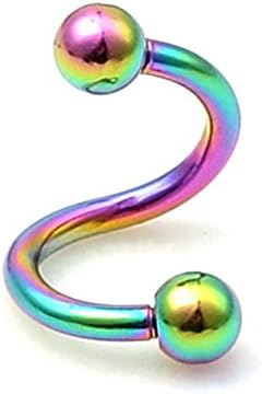 WTNY 1PCS Rainbow Stainless Steel Twist Bar Ear Plug Ball Earring Spiral Helix Tragus Stud Body Piercing Jewelry