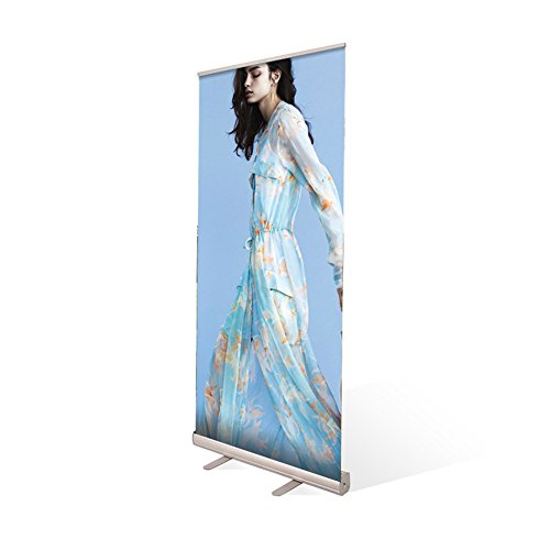 Display Factory USA DFU Retractable Roll up Banner Stand Includes Bag Aluminum Silver Exhibition Display Trade Show Sign Holder (3680")
