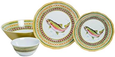 Galleyware Trout 13-Piece Melamine Dinnerware Set, Service for 4 with Serving Bowl