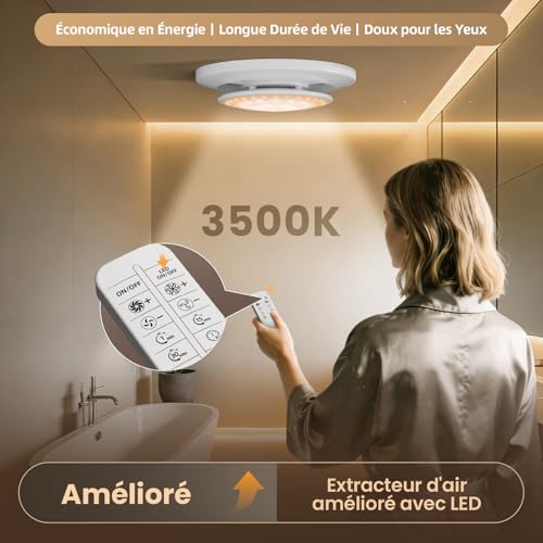 SLUELI 100 mm Bathroom Fan with Caster and LED Lighting, 3000 rpm, 220 m³/h, 2 Way, 6 Rotation Levels with Indicator Lights and Remote Control, Strong Air Performance, 2 W DC Motor, Easy to Install