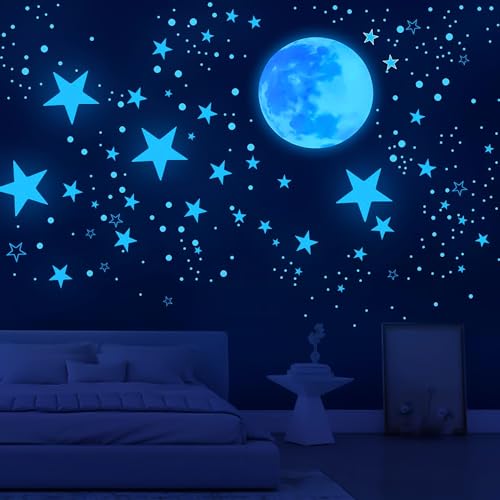 Adesivi Luminosi 629 Pezzi Stelle Scure Autoadesivi per Bambini Adesivi Fluorescenti per la Decorazione del Soffitto della Cameretta dei Bambini, Blu
