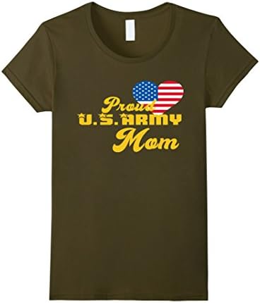 Women's Proud US Army Mom Patriotic American Flag Heart Shirt XL Olive