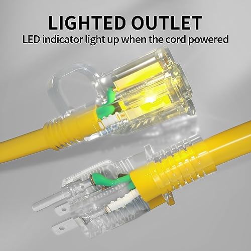 POWGRN 50 ft 12/3 Outdoor Extension Cord Waterproof Heavy Duty with Lighted photo 8