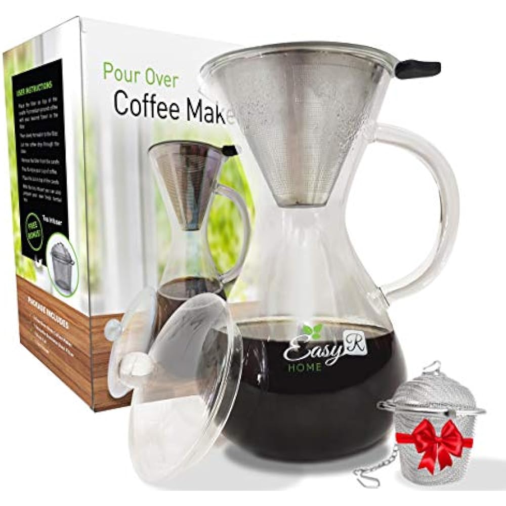 Pour Over Coffee Maker Dripper Set With Bonus Tea Infuser, 37oz Hand