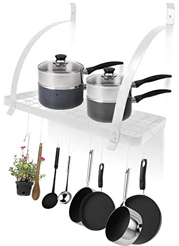 Sorbus Kitchen Wall Pot Rack with Hooks - Decorative Wall Mounted Storage Rack - Multi-Purpose Shelf Organizer Great for Kitchen Cookware, Utensils, Pans, Books, Household Items, Bathroom (White)