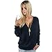 DDLBiz(TM) Autumn&Winter Womens Deep V Zipper Loose Pullover Blouse Tops (XL, Black)