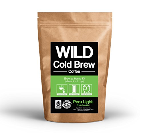 Cold Brew Coffee Kit, Brew-At-Home Coffee Pouch of Wild Coffee Peru Light Roasted, Makes 4-8 Cups of Organic, Fair trade, Single-origin, Fresh roasted, Premium, High-performance Coffee (Peru Light, 2 Pouch)